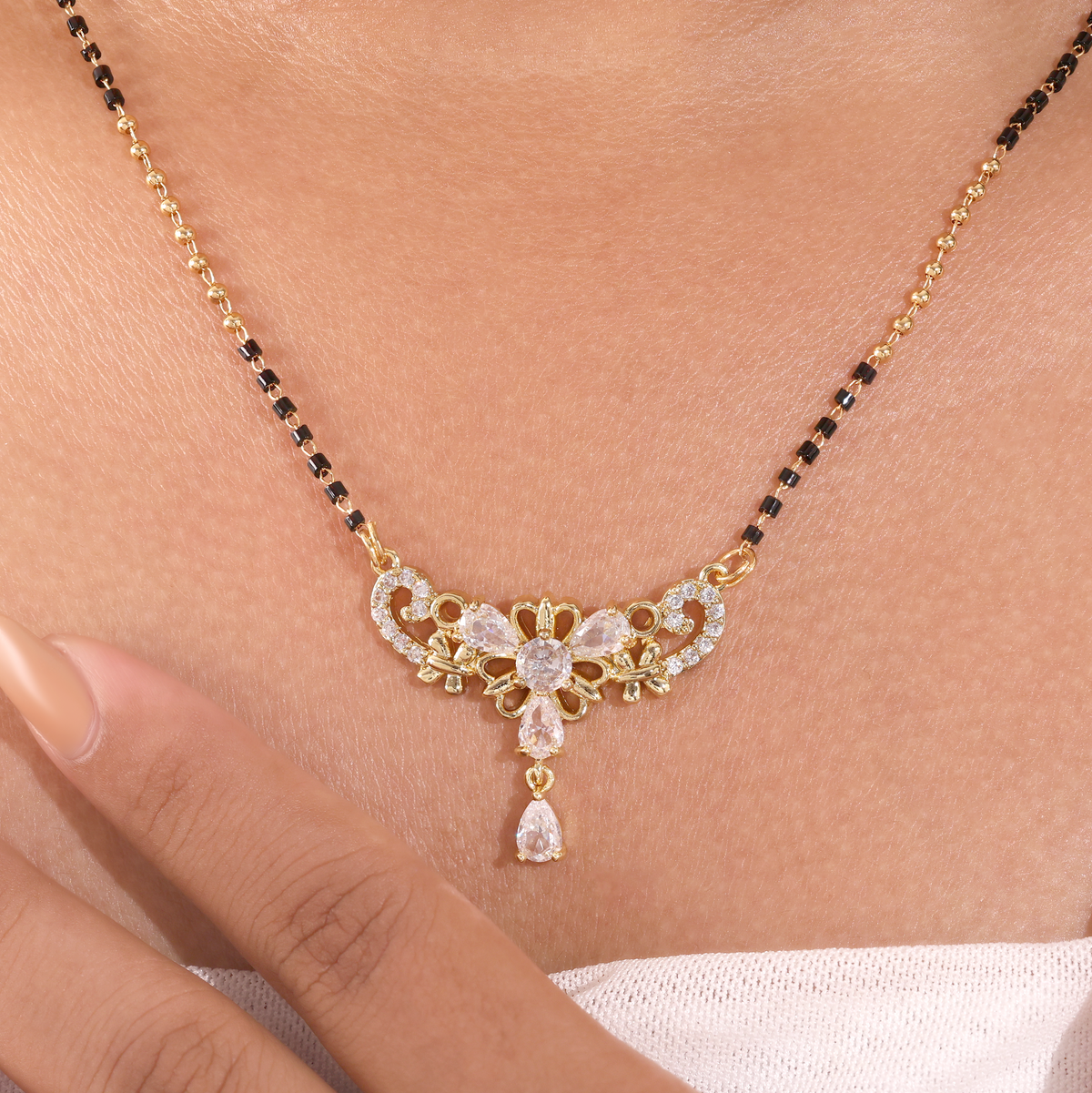 KRINIVA Floral Elegance CZ Mangalsutra for Women