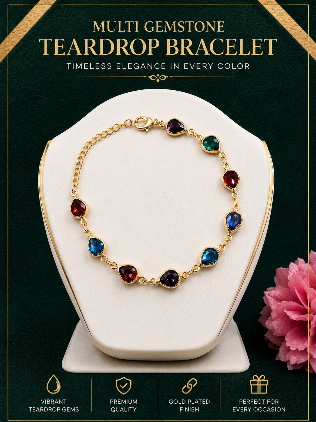 KRINIVA Multicolor Crystal Charm Bracelet for Women’s