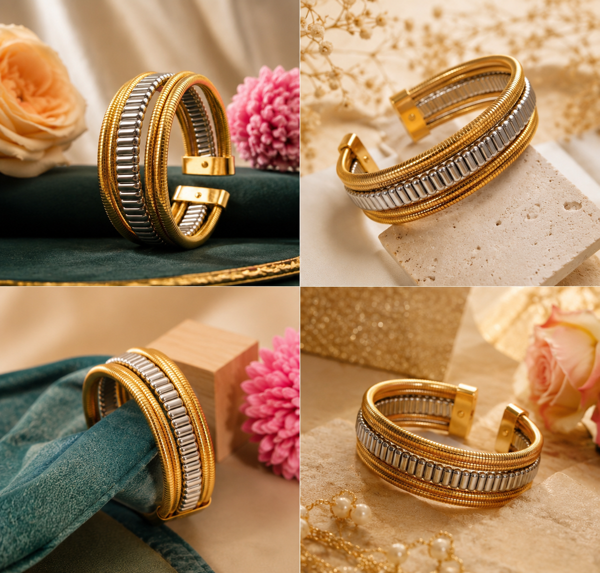 KRINIVA Gold-Plated Textured Kada Bangles for Women |
