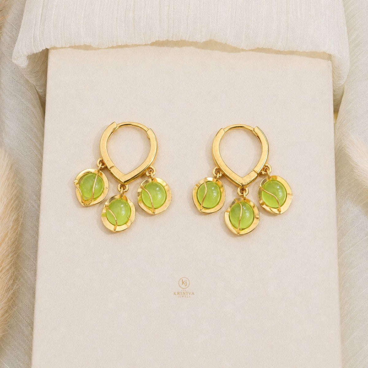 KRINIVA Lime Glow Crystal Hoop Earrings for Women