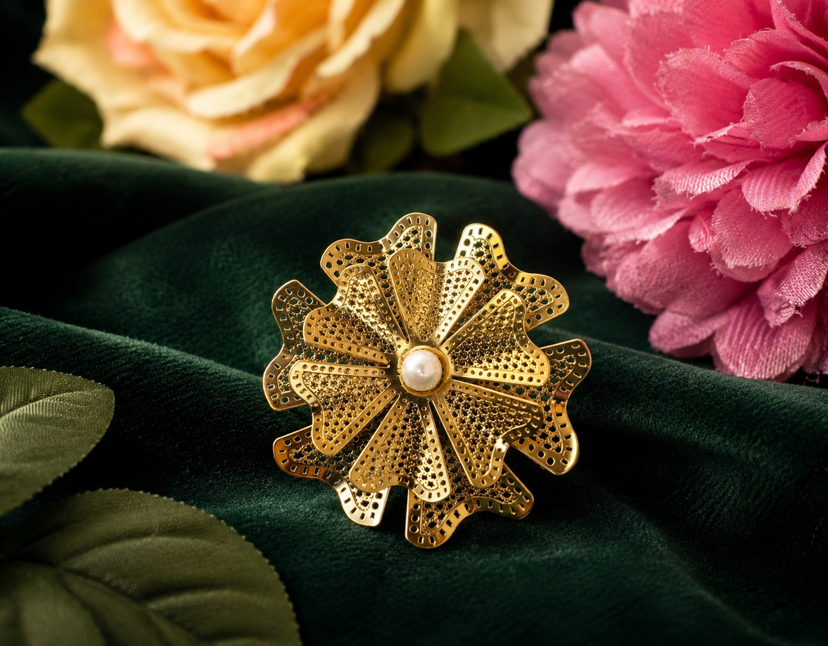 Golden Petal Pearl Ring